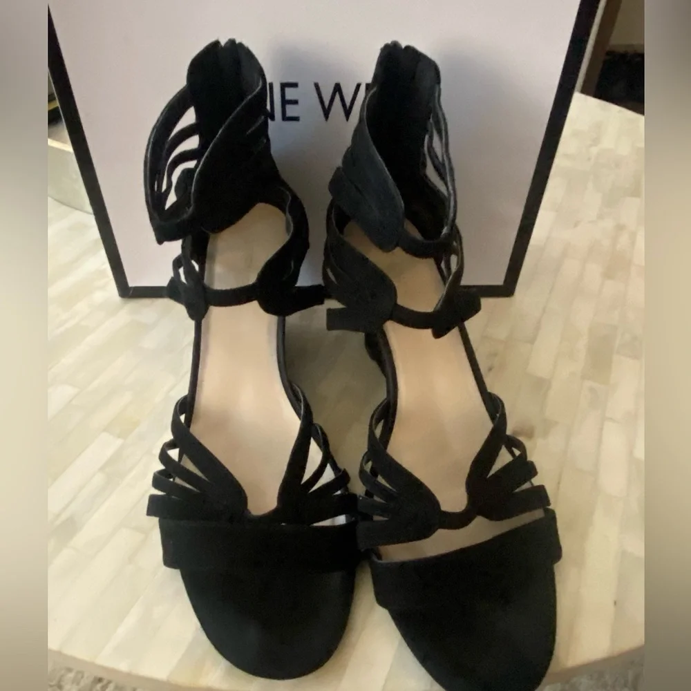 Black suede zip up sandals